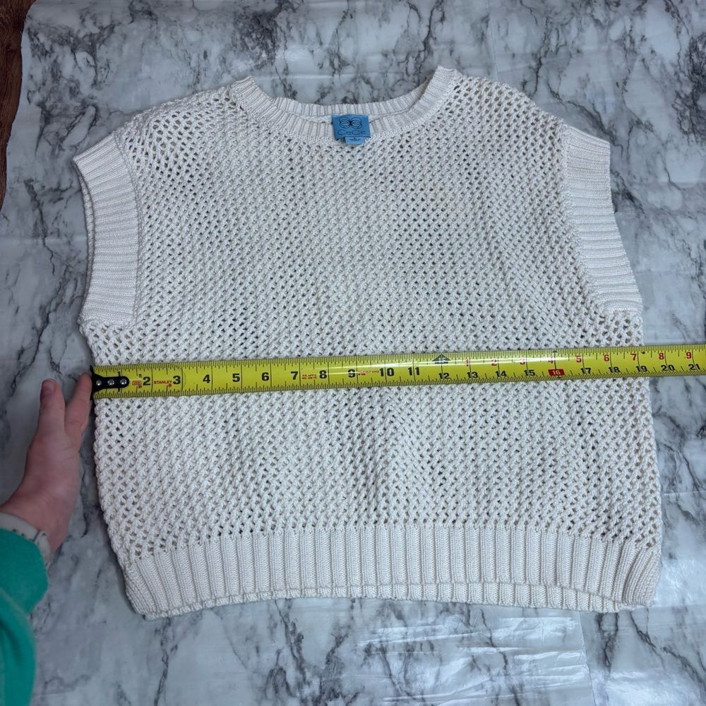 CeCe Open Knit Pullover White 100% Cotton Short Sleeve Crewneck sweater small - Picture 7 of 7